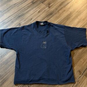 Navy Blue Crewneck Tee with Small Cat Embroidery